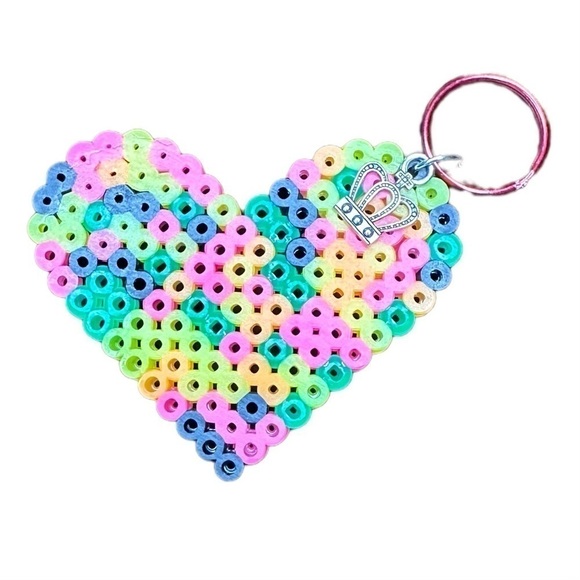 Heart Crown charm keychain handmade neon colors - Picture 1 of 4